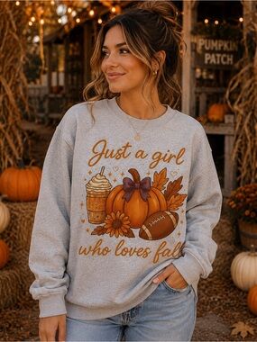 Just a Girl Who Loves Fall Graphic Sweatshirt - Heather Gray